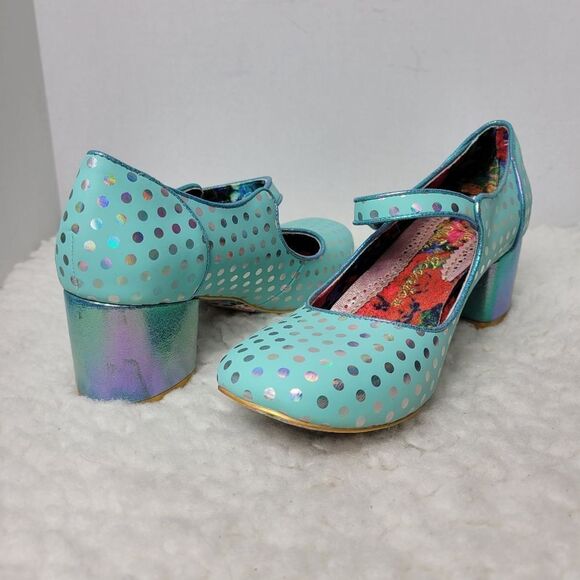 Irregular Choice  Doty For You Womens Size 10.5 Polka Dot Blue Metallic New - Picture 5 of 9